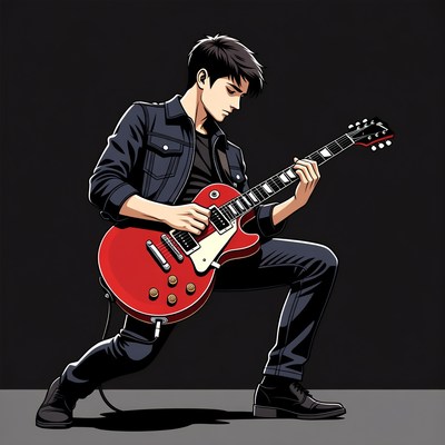 Anime guy playing red electric guitar