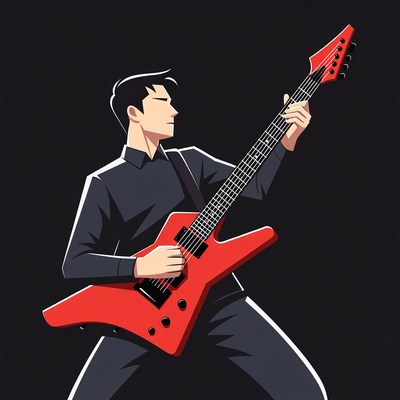 Man playing red electric guitar