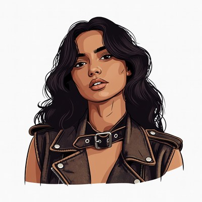 Woman in leather vest illustration