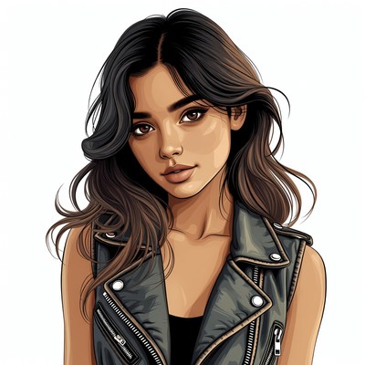 Beautiful Asian woman in leather vest