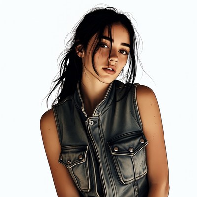 Beautiful woman in denim vest