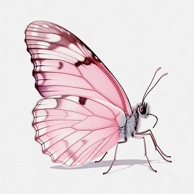 Pink butterfly on white background