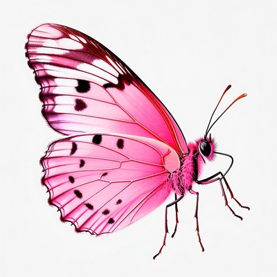 Pink butterfly on white background