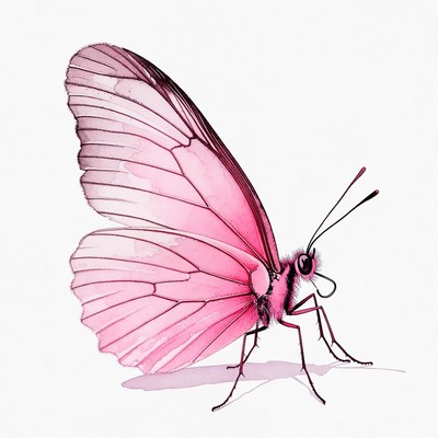 Pink butterfly watercolor illustration