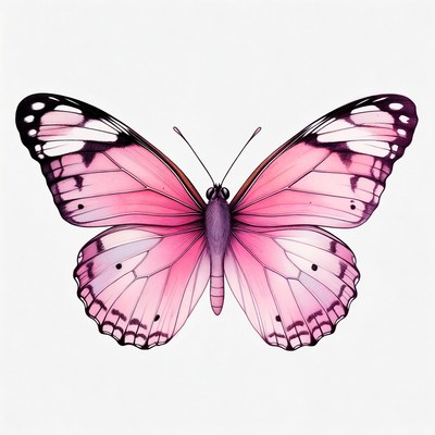 Pink butterfly on white background