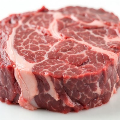 Raw ribeye steak on white background