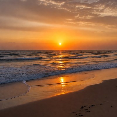 Sunset over ocean beach