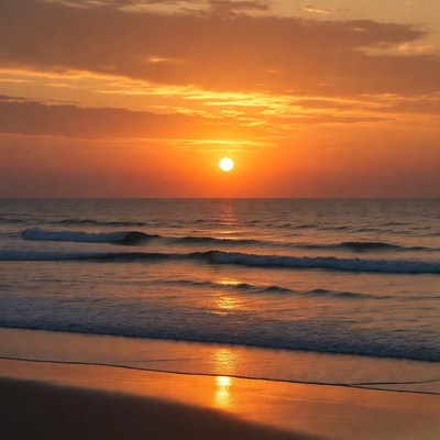 Sunset over ocean waves