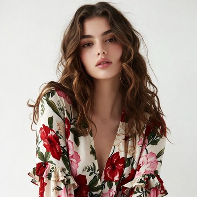 Woman in floral dress portrait