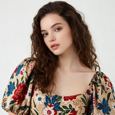 Woman in floral dress close-up