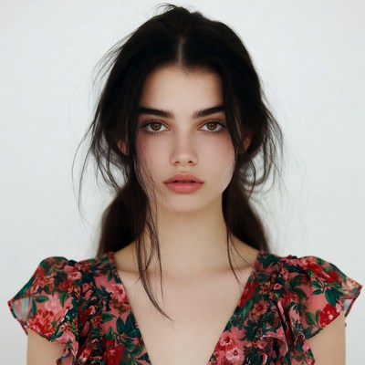 Woman in floral dress portrait