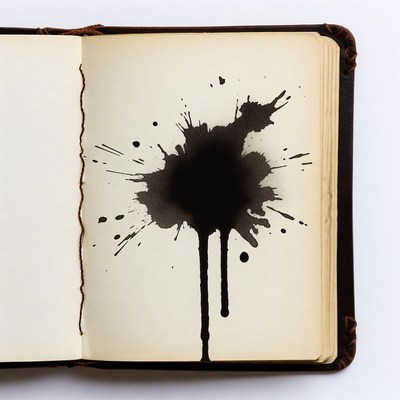 Ink Spill on Open Leather Book