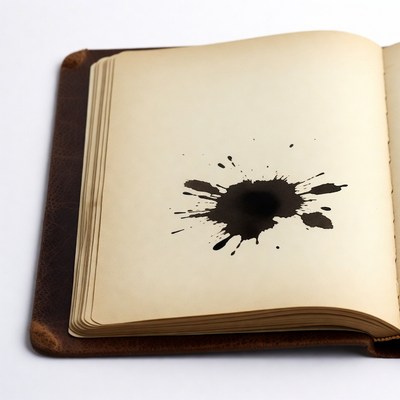 Open Leather Journal with Ink Blot