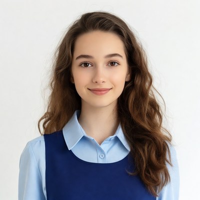 Teen girl in school uniform smiling