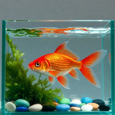 Goldfish in aquarium with plants