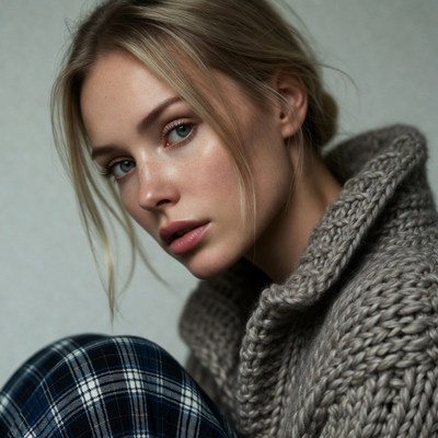 Blonde woman in gray sweater