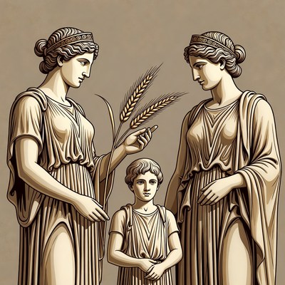 Two women holding wheat with boy