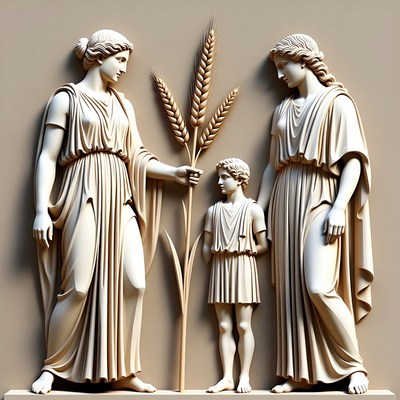 Ancient Greek Statue Women Boy Wheat