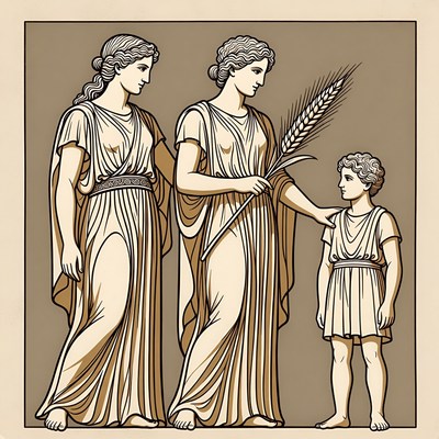 Three Greek Goddesses with Boy and Wheat