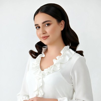 Beautiful woman in white ruffled blouse