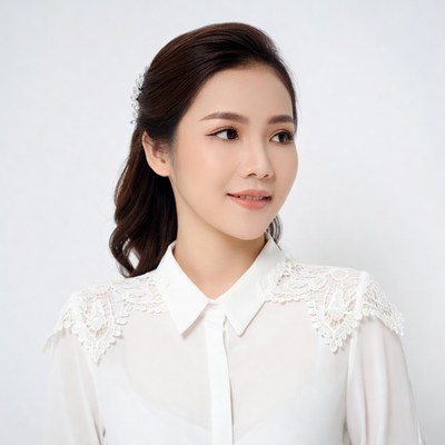 Asian woman in lace blouse