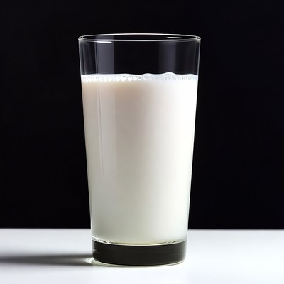 Glass of milk on white surface