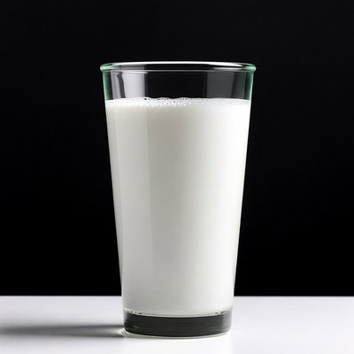 Glass of milk on white surface