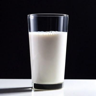 Glass of milk on black background