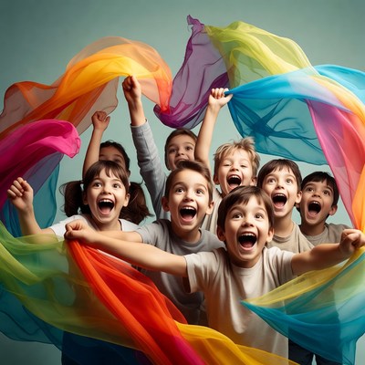 Children Holding Colorful Scarves