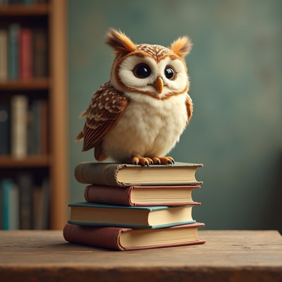 Fluffy Owl Perched on Books