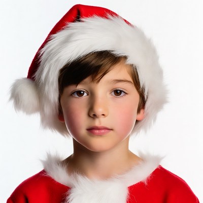 Boy Wearing Santa Hat and Suit