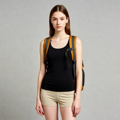 Young woman with orange backpack