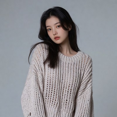 Asian woman in knit sweater
