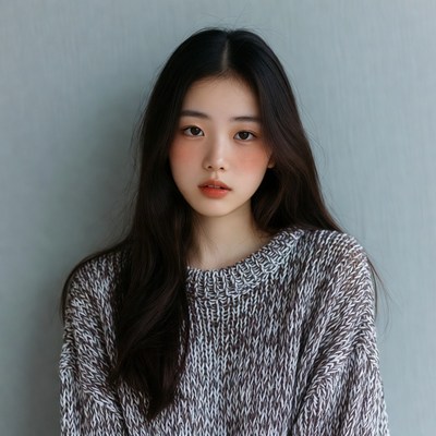 Asian woman in gray sweater