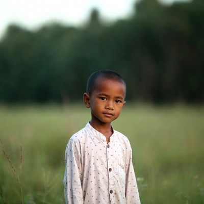 Asian boy in field