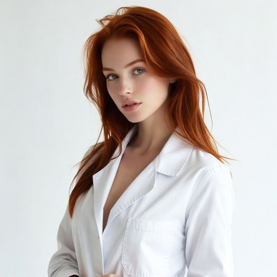 Redhead woman in white blazer