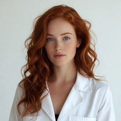 Redhead woman in white shirt