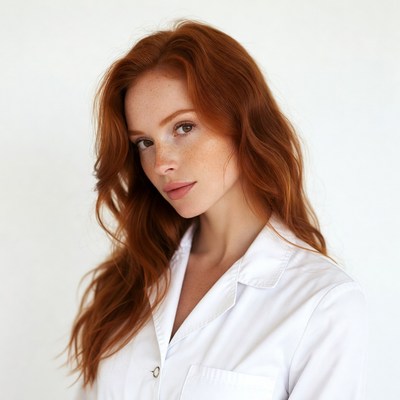 Redhead woman in white shirt