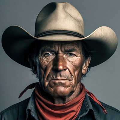 Cowboy wearing hat and bandana