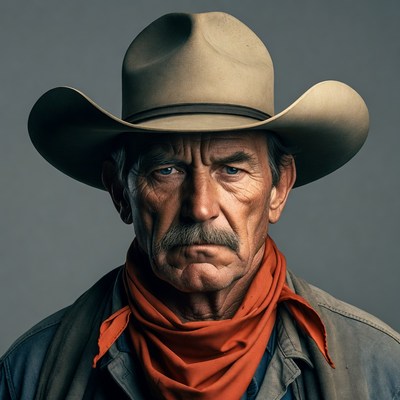 Cowboy wearing hat and bandana