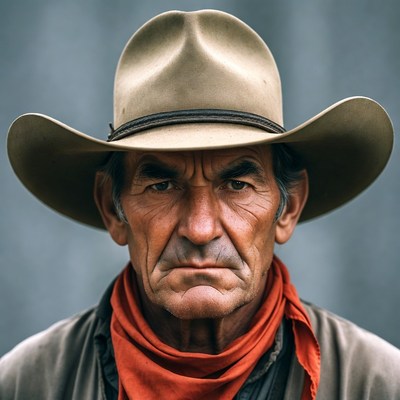 Cowboy wearing hat and red bandana