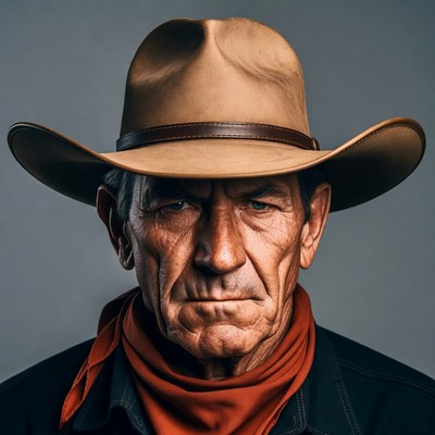 Cowboy wearing hat and bandana