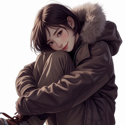 Asian girl in fur hood jacket