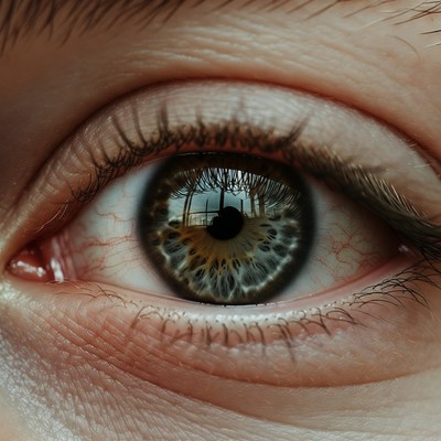 Close-up green eye with reflection
