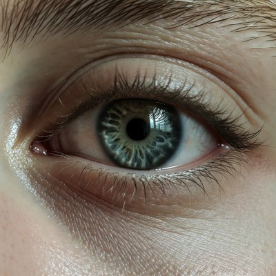 Close-up green eye with detailed iris
