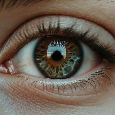 Close-up hazel eye with long lashes