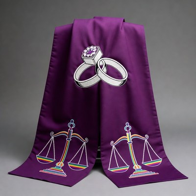 Purple Sash with Wedding Rings and Rainbow Scales