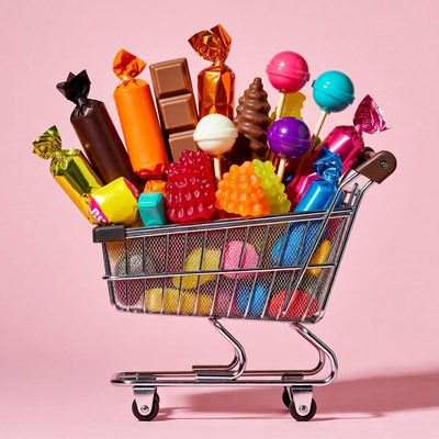 Shopping Cart Overflowing with Candy