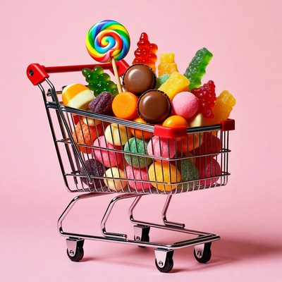 Shopping Cart Overflowing with Candies