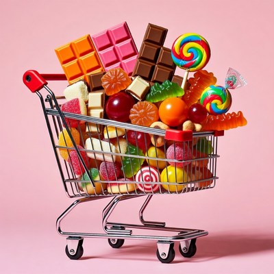 Shopping Cart Overflowing with Candy